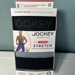 Jockey 2XL Long Leg Microfiber Stretch Briefs 3 Pair Blue‎ Black Gray 8" Inseam